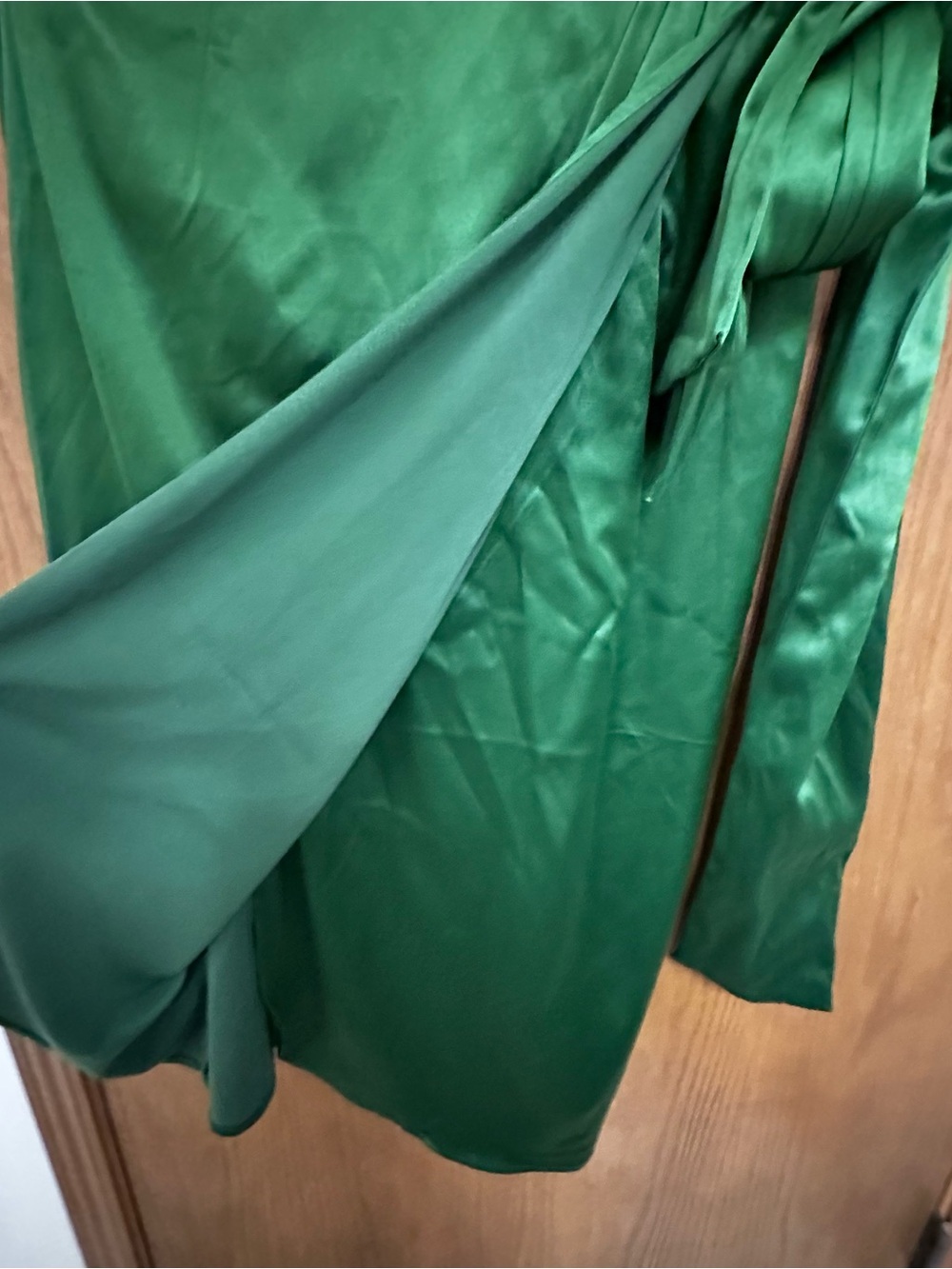 NWT Pinup Couture Ava Faux Wrap Wiggle Dress Emerald Green Satin Slit Bow XL - Picture 7 of 8